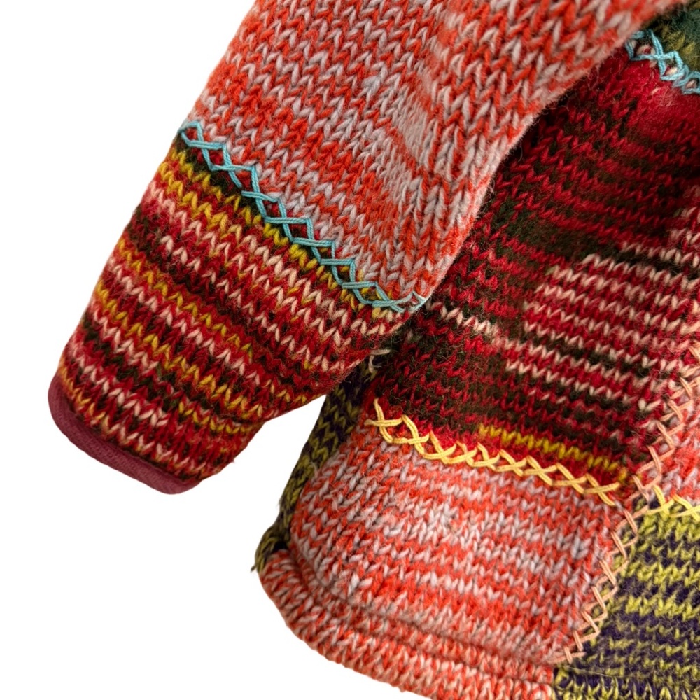 Hand Knitted Patchwork Wool Insulated Cardigan Ja… - image 5